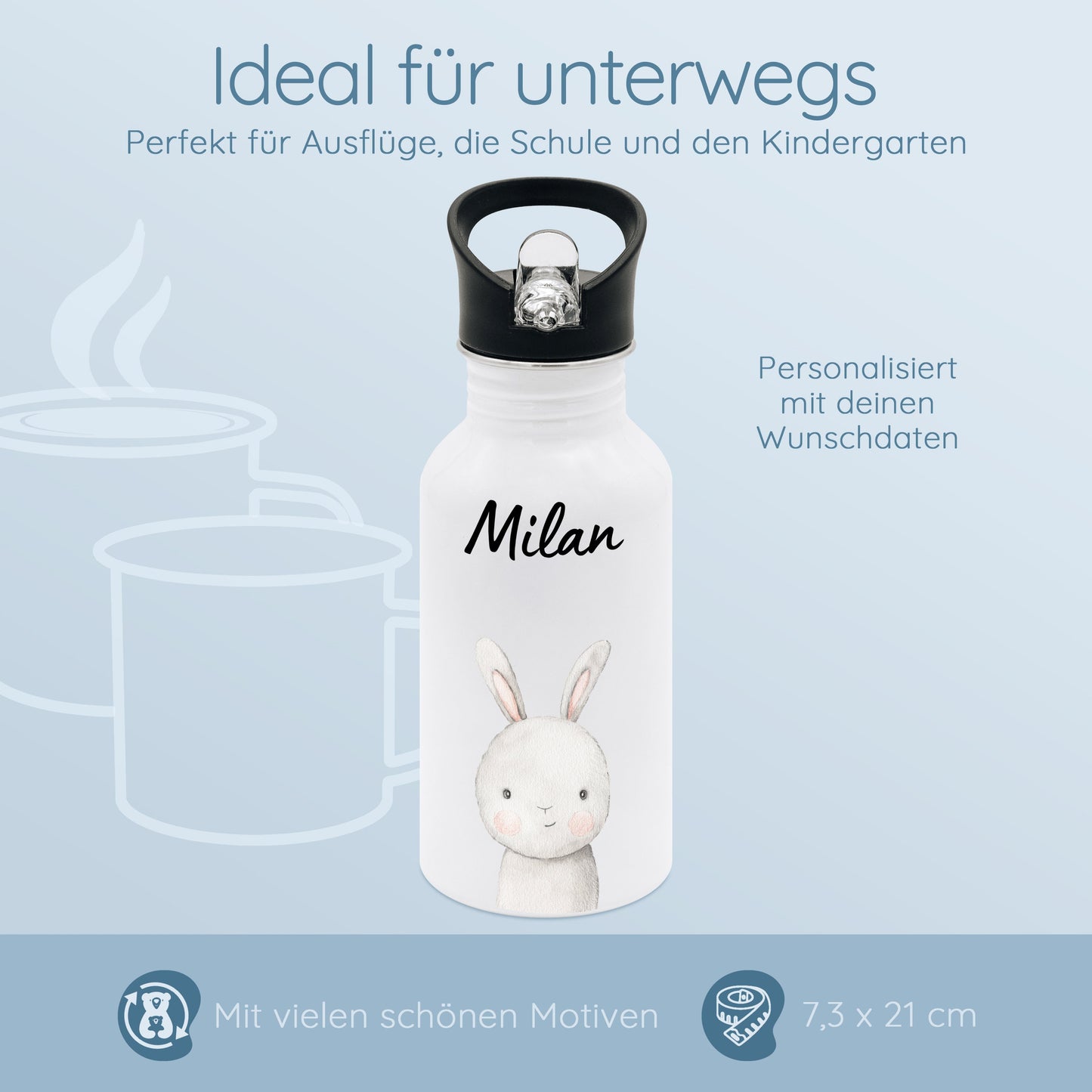 Trinkflasche Kinder, Trinkflasche personalisiert, Trinkflasche Edelstahl, Kindertrinkflasche, Kindergarten, Schule, Kleinkind, Kind, Baby