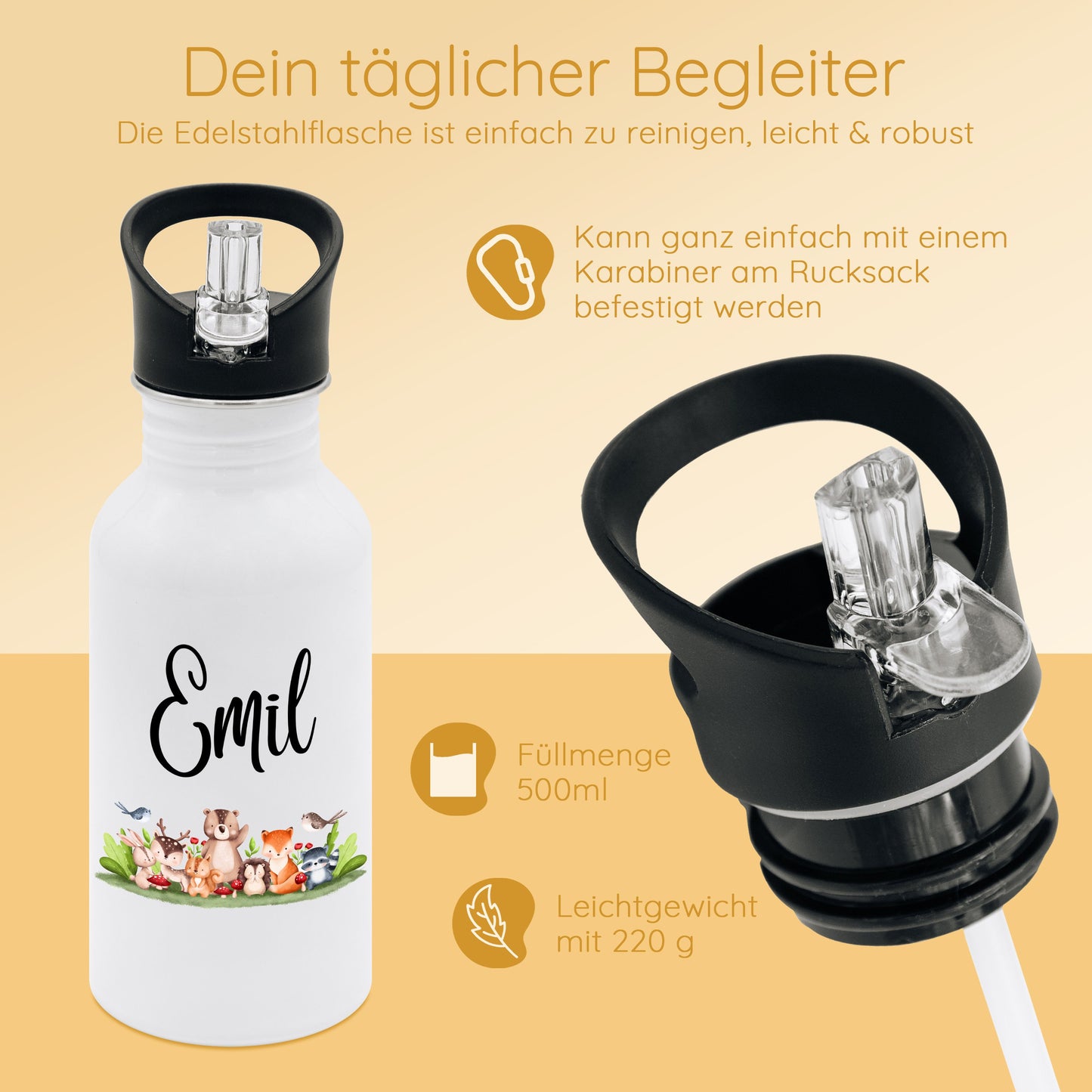 Trinkflasche mit Strohhalm, Trinkflasche Kinder, Trinkflasche personalisiert Kinder, Trinkflasche Kohlensäure, Kindergarten, Flasche