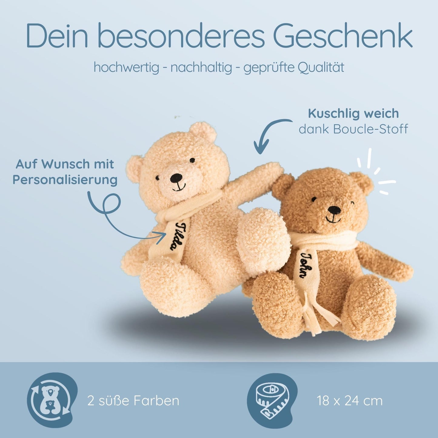 Teddybär personalisiert, Kuscheltier personalisiert, Kuscheltier Baby, Kuscheltier Schulanfang, Plüschtier, Teddybär, Taufe, Geburt