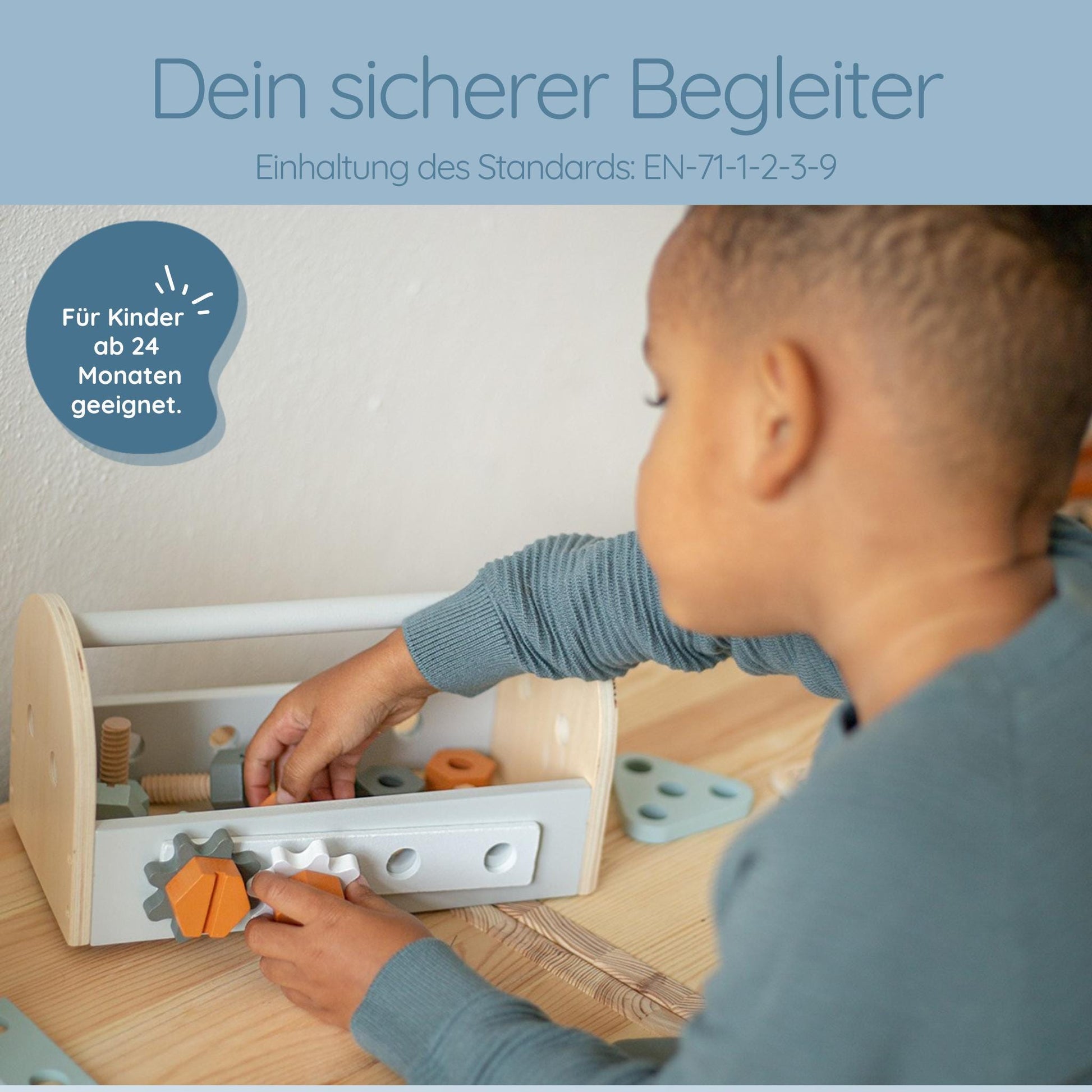 Werkzeugkoffer für Kinder,Werkzeugkoffer Holz, Werkzeugkiste mit Name, Holzspielzeug Junge, Taufe Geschenk Junge, Geburtstag Junge