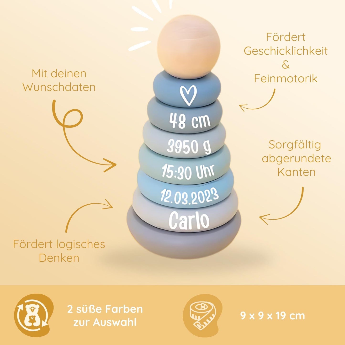 Stapelturm personalisiert, Babygeschenk Geburt, Stapelturm, Geburt Mädchen, Stapelturm Junge, Taugeschenk, Geburt, Babyparty