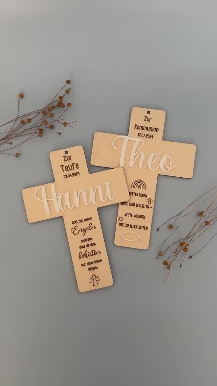 Taufkreuz, Holzkreuz, Taufekreuz personalisiert, Taufgeschenke Mädchen, Taufgeschenke Junge, Kommunion Geschenk, Taufkreuz Holz mit Namen